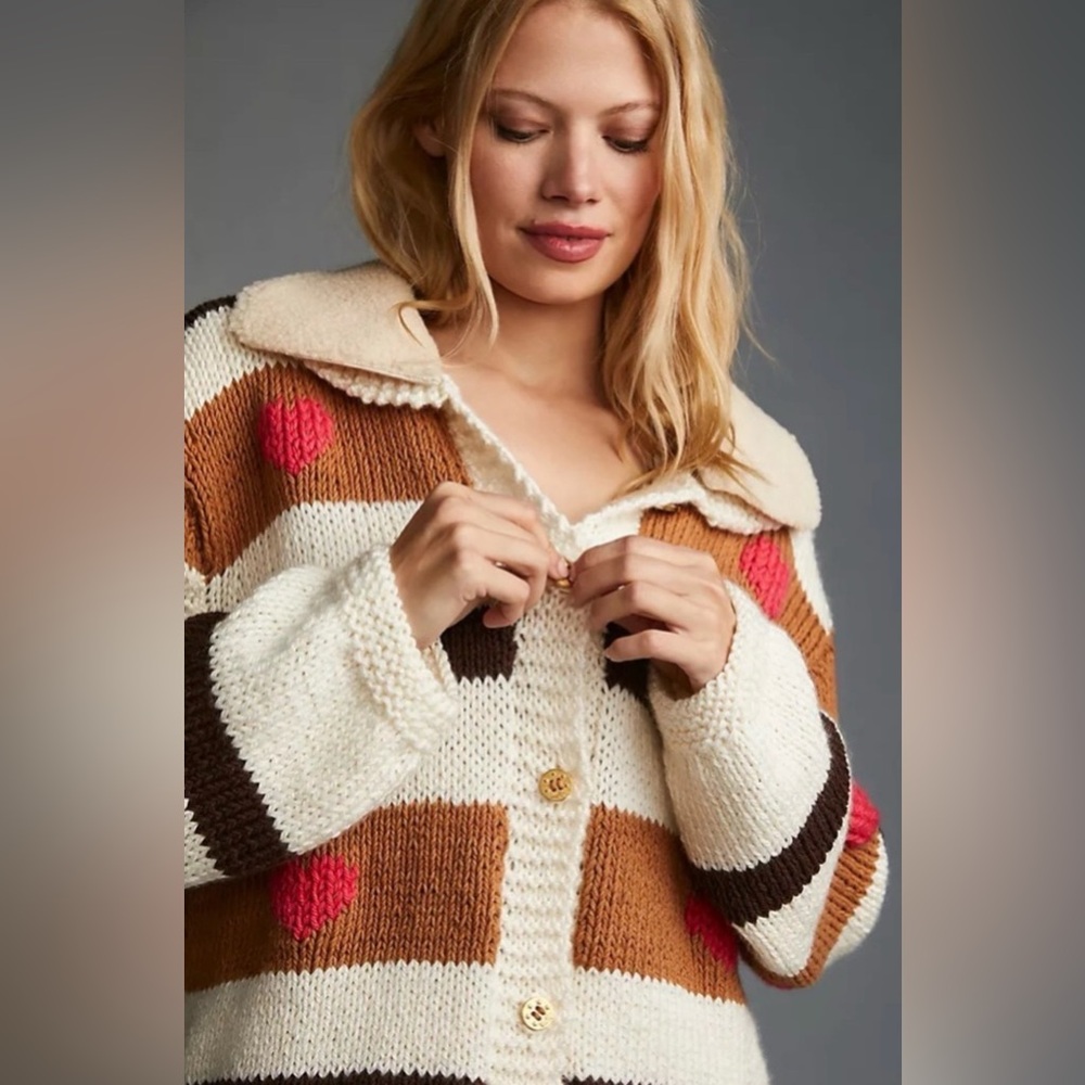 NWT veroalfie x Anthropologie Hand Knit Cardigan ♥️ Ecru Size 3 Large